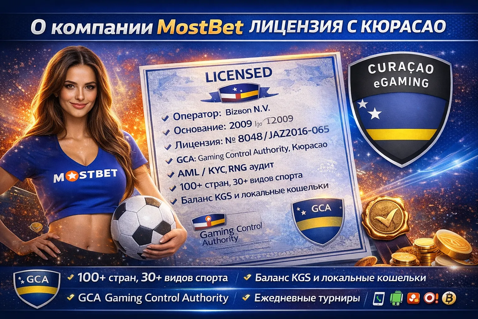 Лицензия MostBet Curaçao eGaming GCA